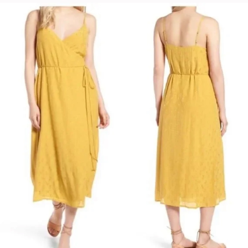 Yellow midi wrap dress